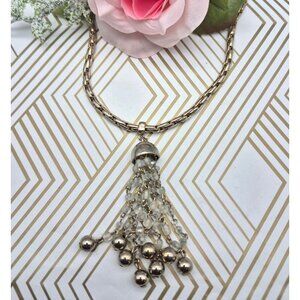 Cute Thick Gold Tone Chain with Dangle Tassel Pendant 24" Statement Fashion